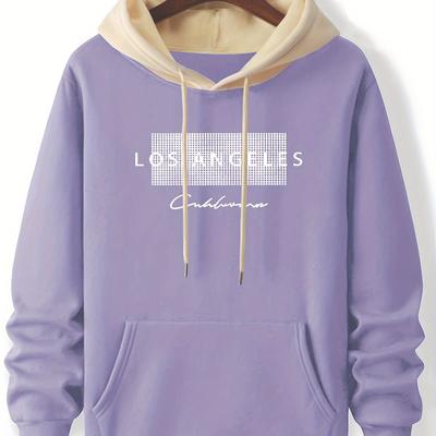 TEMU Stylish La Letter Print Hoodie - Soft, Breathable, And Machine Washable Casual Pullover With Spacious Kangaroo Pocket For Fall/ - Outdoor Activities And Image