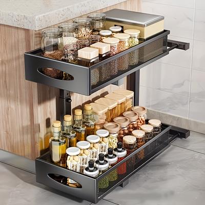 TEMU Cabinet Organizer Under Sink, 2-tier Pull-out Metal Basket With Mesh Sliding Drawers For Large Capacity Slide-out Storage Shelves In Kitchens, Bathrooms, Pantry, Countertops Image