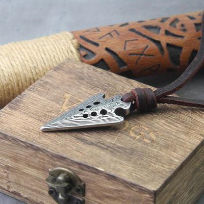 TEMU Damascus Spear Pendant Necklace And Leather Chain As A Gift For Men Image