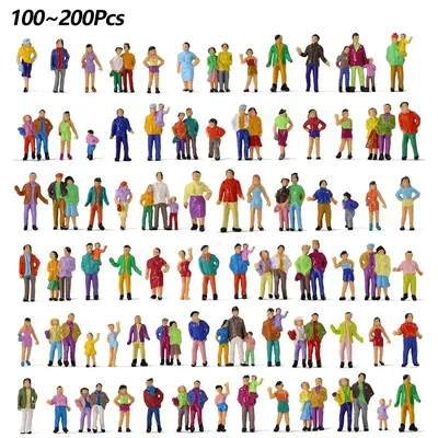 100 Stück/200 Stück bemalte Figur im Maßstab 1:87, Figurenmodell, Miniaturfigur, N-Maßstab, bemalte Szene, Formfigur, verschiedene Posen Image