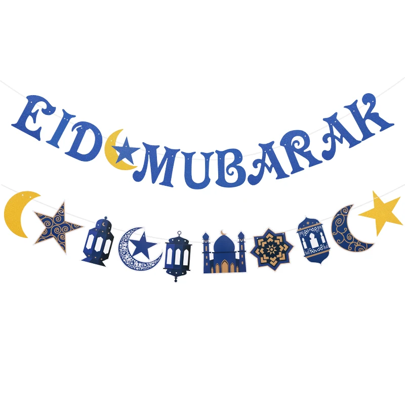 1 satz EID Mubarak Papier Banner Ramadan Kareem Mond Sterne Hängen Girlande Bunting 2025 Islamischen Muslimischen Party Dekoration Versorgung Image