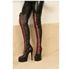Schwarz Leder Lace Up Plattform Stiefel Thin High Heel Spitz Mode Sexy 2024 Winter Große Größe Frau Schuhe Zapatillas mujer