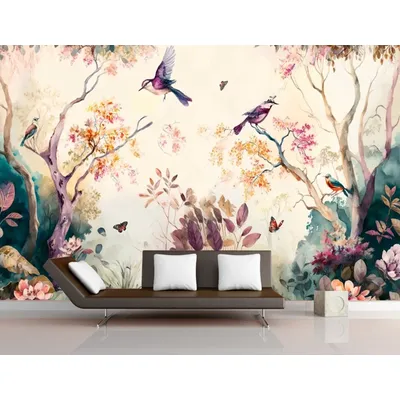 Benutzer definierte Größe Retro Blumen tapete Baum Zweige Tiere Vögel und Blumen nahtlos Hintergrund Wandbild Wohnkultur 3D Tapete Image