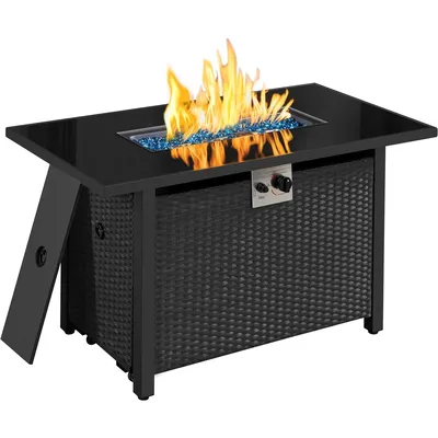 43in Fire Pit Propane Fire Pit 50,000 BTU Rectangle Fire Pit Table with Glass Tabletop and