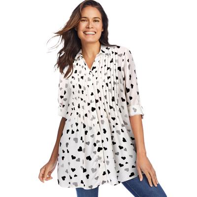 Plus Size Women's Rayon 7-Day Pintucked Tunic Blouse by Woman Within in White Heart Stencil (Size 1X)