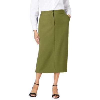 Plus Size Women's Tummy Control Bi-Stretch Midi Skirt by Jessica London in Moss Green (Size 28 W)