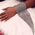 Bracciale con strass lunghi alla moda, gioielli a mano per le donne, braccialetti di cristallo da sposa, gioielli da sposa