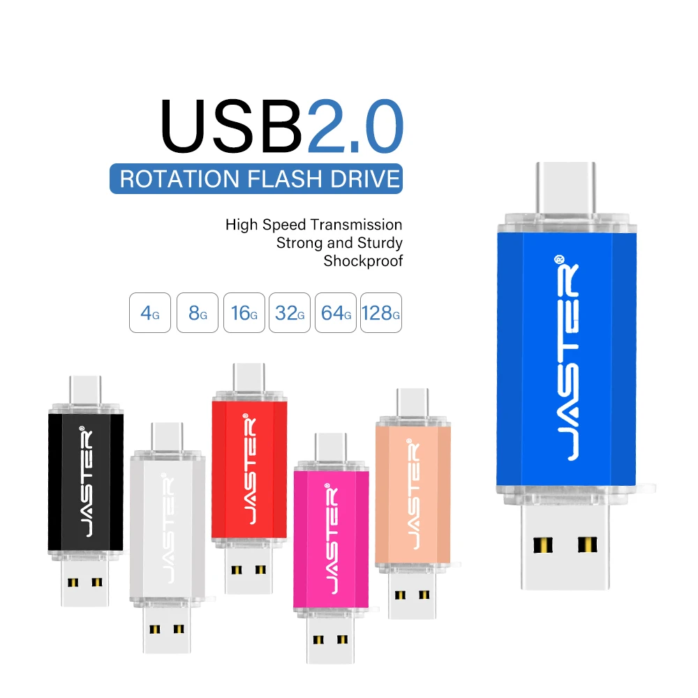 JASTER USB-Flash-Laufwerk OTG Typ C 2 IN 1 USB 2.0 Micro-USB-Stick 128 GB 64 GB 32 GB 16 GB 32 GB 8 GB 4 GB 128 MB Pendrive-Flash-Laufwerk Image