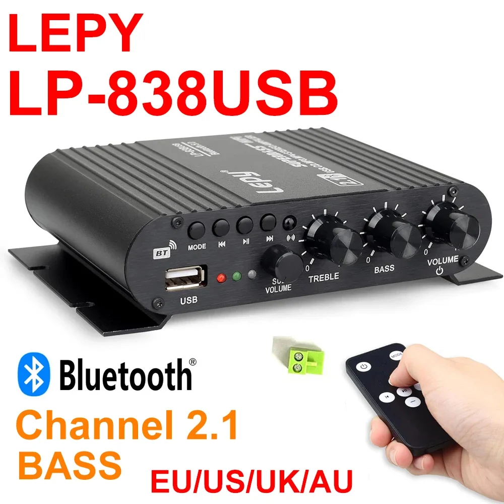 Amplificatore audio LEPY 838USB Bluetooth 5.0 Amplificatore per basso digitale s HIFI Canale 2.1 Car Home Amp Driver USB Musica senza perdita DC12V