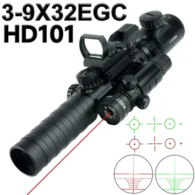 3-9X32EG Tactical Optic Scope Combo Red/Green Laser Illuminated Rifle Scope HD101 4 Reflex Reticle Dot Scope Hunting Accessories