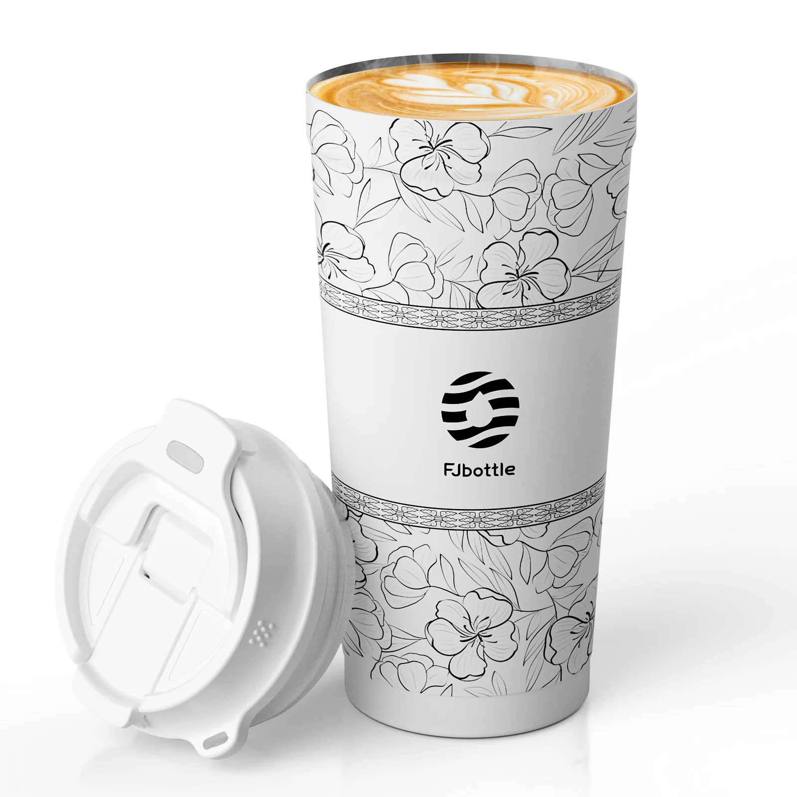 Fjbottle 500 ml Blumen-Kaffeetasse, Edelstahl-Isolierflasche, Strohhalm und direkter Trinkbecher, isolierte Kaffeetasse Image