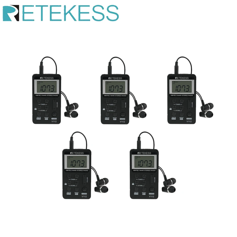 Retekess V112 Radio Mini Taschenradio Empfänger Tragbare Radios AM FM Wiederaufladbare Schlafzeit Kopfhörer Für Walkman Gehen Wandern Image
