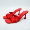 Frau Heels Hausschuhe Sexy Elegante High Heel Schuhe Outdoor Casual Pumpen Offene spitze Damen Maultiere Frauen Schuhe Grün Rot Frauen Sandalen
