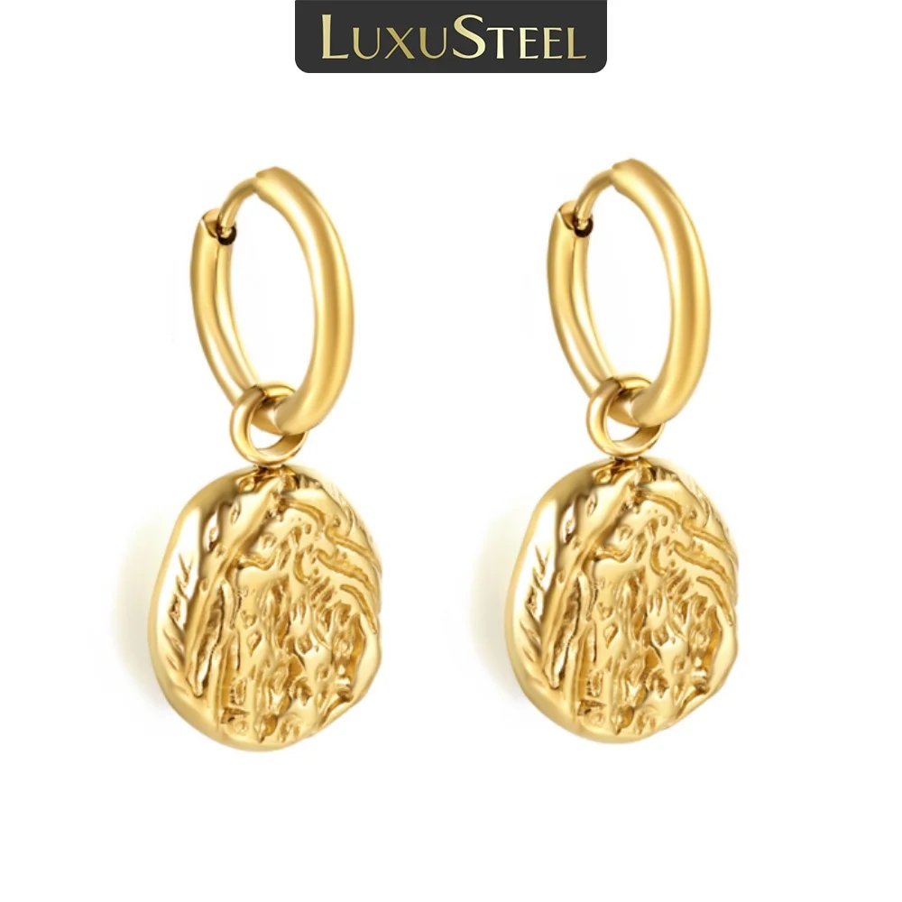 Luxusteel Edelstahl Accessoires für Frauen modisch und farbe cht 2x12,7mm Kreis mit unregelmäßigen Gold ohrringen Schmuck Image
