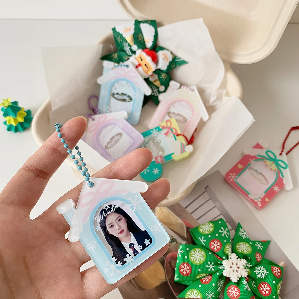 Weihnachten Schöner hausförmiger Mini-Fotokartenhalter für 2,5 cm große Foto-Weihnachts-Mini-Album-Dekorationen, Fotoaufkleber-Halter Image