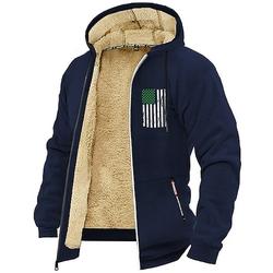 Herren Vollreißverschluss-Kapuzensweatshirt Flauschiger Sherpa Fleecejacke Fleece Kapuzensweatshirt Schwarz Wein Armeegrün Marineblau Blau Mit Kapuze Flagge Einfach Reißverschluss Tasche Kordelzug
