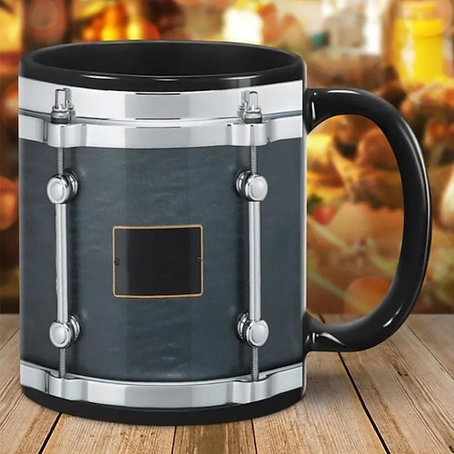 schwarzer Vintage-Trommelbecher, lustige Trommelgeschenke, Weihnachtsgeschenk für Schlagzeuger, Trommelkaffeetasse, Trommelvater, Trommelbruder-Bechergeschenke, Trommeln 11oz Image