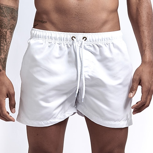 Herren Badeshorts Badehose Einfarbig Kordelzug Netzfutter Mit Taschen Schnelltrocknend Mit Taschen Boardshorts Badeanzug Surfen Strand Wassersport Sommer Image