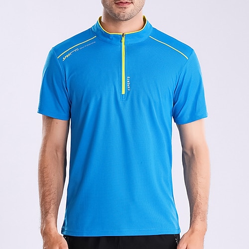 Herren T-Shirt Wander-T-Shirt Kurzarm Viertelreißverschluss T-Shirt Muskelshirt Kurzarmhemd Außen Schnelltrocknend Training Weich Schweißableitend Sommer Frühling Polyester Rot Königsblau Blau Image