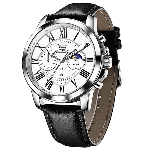 OLEVS Herren Quarz uhr Draussen Sport Modisch Armbanduhr Mondphasenanzeige leuchtend WASSERDICHT Dekoration Leder Beobachten Image