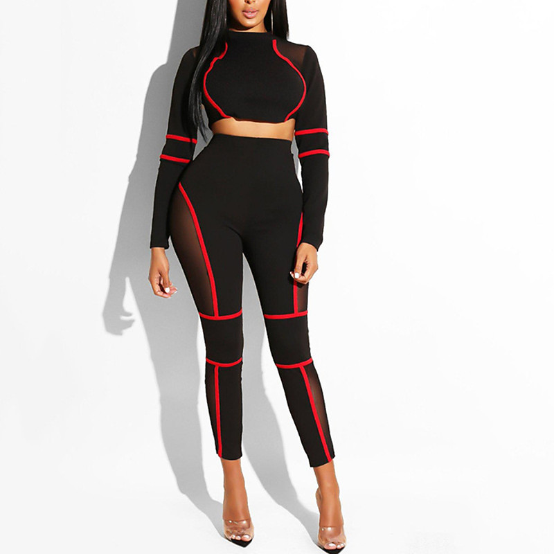 Women's Yoga Set 2 Piece Color Block Clothing Suit Summer Spring White Red Gym Workout Fitness Yoga High Waist Soft Breathable Long Sleeve Sport Activewear Micro-elastic Slim