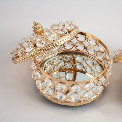 TEMU Metal Jewelry Box With , Tabletop Trinket Organizer For Rings, Earrings, Necklaces - Closure Keepsake Storage Holder Image