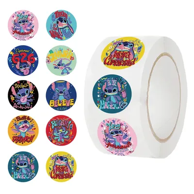 500 Stück/Rolle Disney Stitch Siegelaufkleber Niedliche Cartoon Anime Stichaufkleber Runde DIY Dekor Image