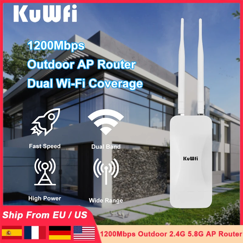 KuWFi 1200Mbps Outdoor AP Repeater Router 2,4G 5,8G Dual Band WiFi Signal Abnehmbare Antenne 24V POE WAN LAN IP65 Wasserdicht