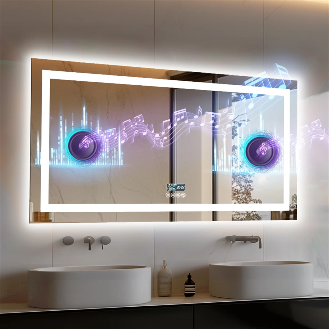 XXL-Badezimmerspiegel, intelligenter LED-Kosmetikspiegel zur Wandmontage mit Bluetooth, Digitalanzeige, hinter vorne beleuchtet, Antibeschlag für Hotelhalle