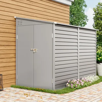 【Breeins】Outdoor Storage Shed Waterproof Metal Tool House With Foundation Kit Patio Lean for Backyard Lawn