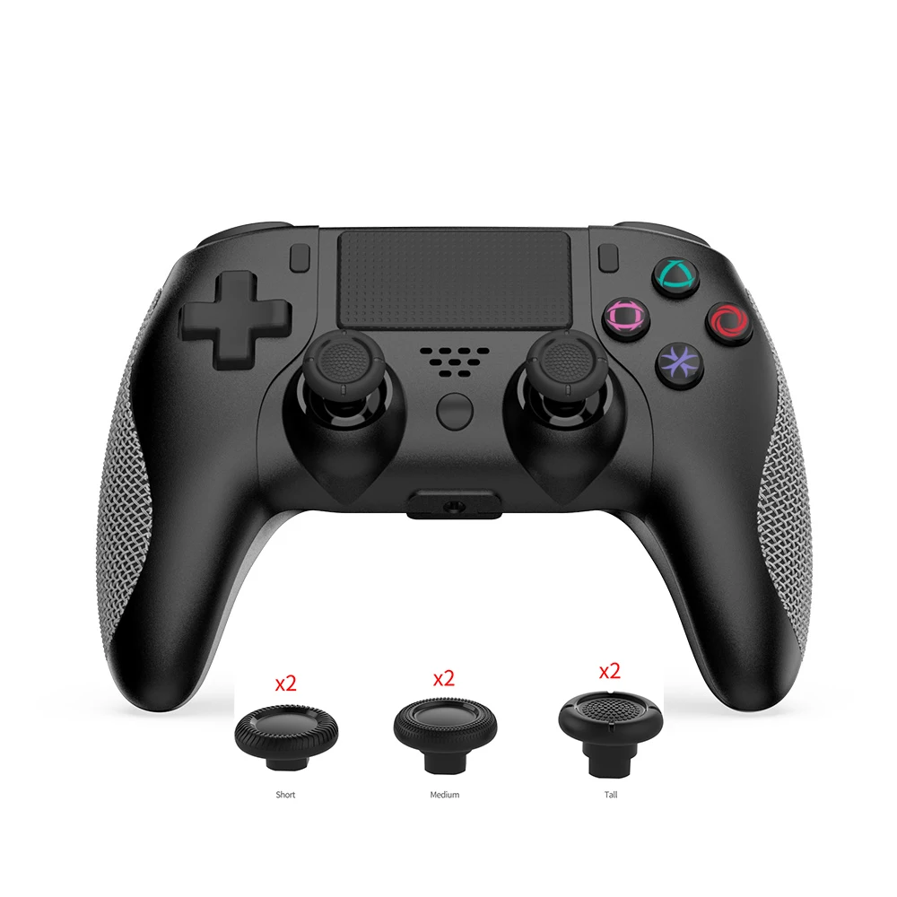 Drahtloser Gamecontroller für Ps4/Ps4 Slim/PS4 Pro mit 4 Wiperkappen unterschiedlicher Höhe. Duale Vibration, 6-Achsen-Bewegungssteuerung Image
