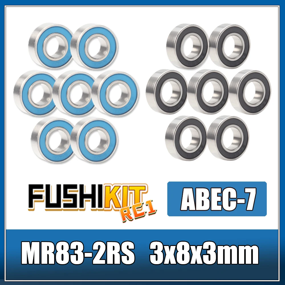 MR83RS Lager 10PCS 3x8x3mm ABEC-7 Hobby Elektrische RC Auto Lkw MR83 RS 2RS Ball lager MR83-2RS Schwarz Versiegelt