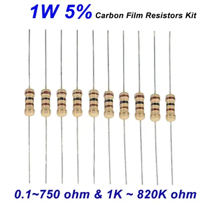 300 Stück 5 % 1 W Widerstandsset 30 Werte x 10 Stück Kohleschichtwiderstände Set 0,1–750 Ohm, 1 K ~ Image