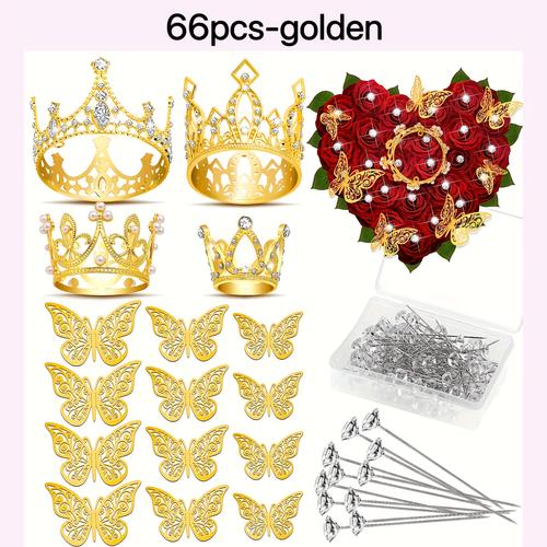 TEMU de couronne de bouquet de 66 pièces, de décoration de fleurs de 4 charmes de couronne, 12 décorations de et 50 épingles de fleurs gâteau, décoration de , bouquet et décoration de