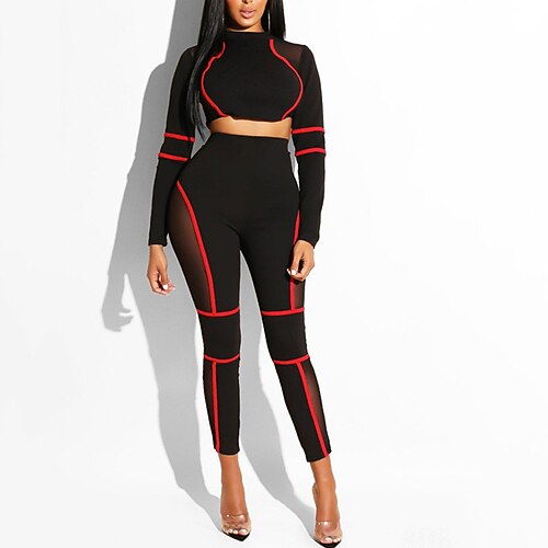 Per donna Set di yoga 2 Pezzi Blocco di colori Completo Abbigliamento Estate Bianco Rosso Allenamento in Palestra Fitness Yoga Vita Alta Morbido Traspirante Manica Lunga Sport Abbigliamento sportivo