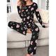 Per donna Set pigiama Informale Comoda Conforto Con cuori maglietta Pantalone Interni Manica lunga Girocollo Rosa Primavera Autunno Inverno