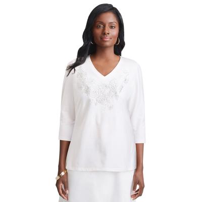 Plus Size Women's Stretch Cotton Embroidered Tee by Jessica London in White Floral Embroidery (Size M)