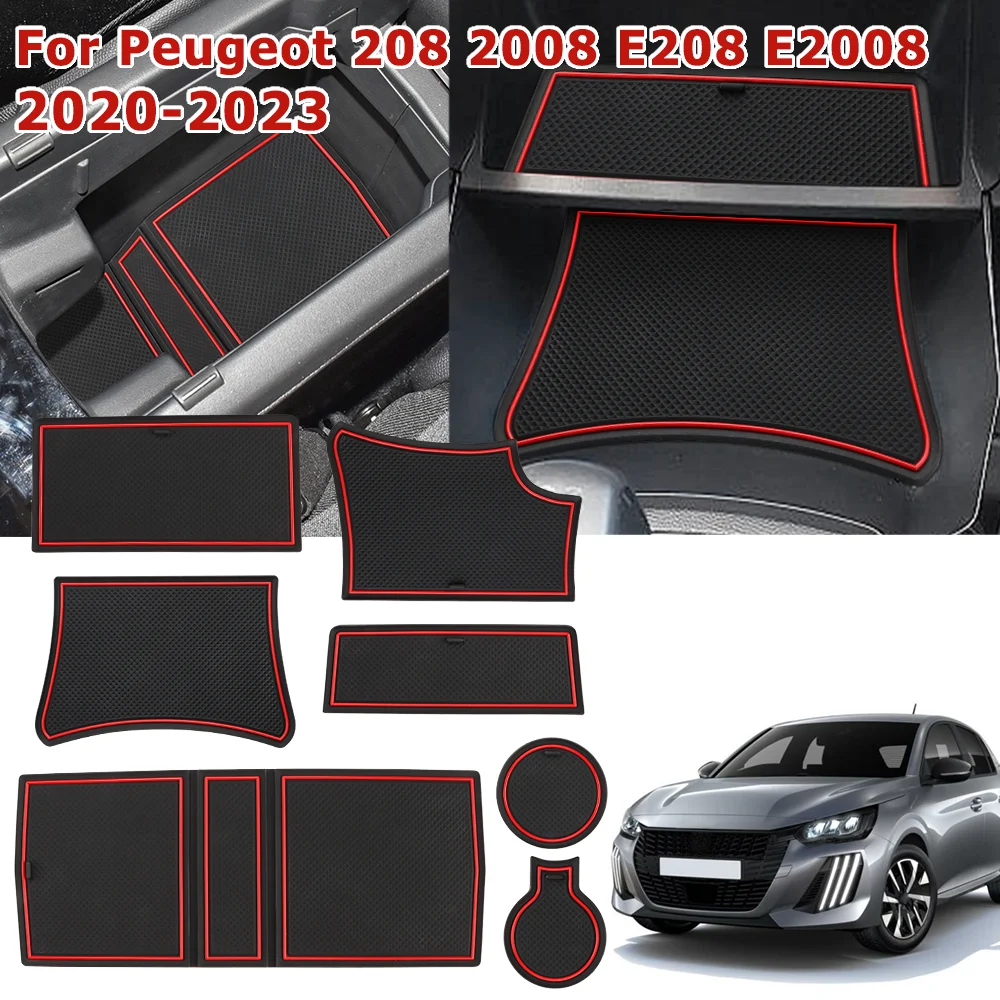 Auto Porta Slot Zerbino per Peugeot 208 2008 E208 E2008 2020 2021 2022 2023 Anti-Slip Auto Cancello Groove Pad Auto Portabicchieri Sottobicchieri