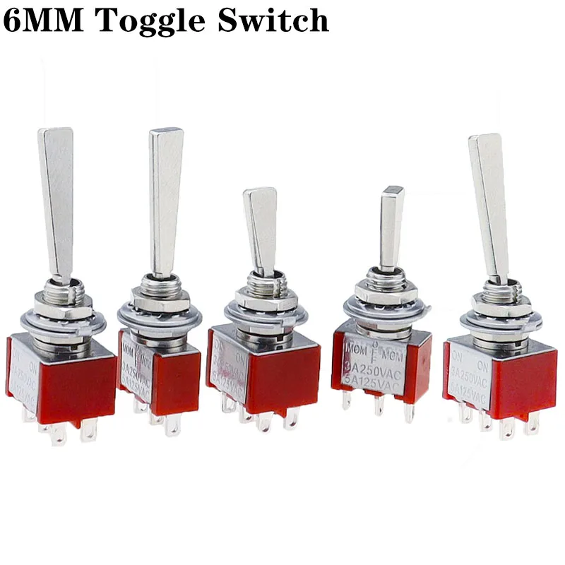1pc 6mm Flache Griff Panel Mount Mini Kippschalter Locking Momentary 3/6Pins 2/3 Positionen ON OFF ON RC Modell Fernbedienung