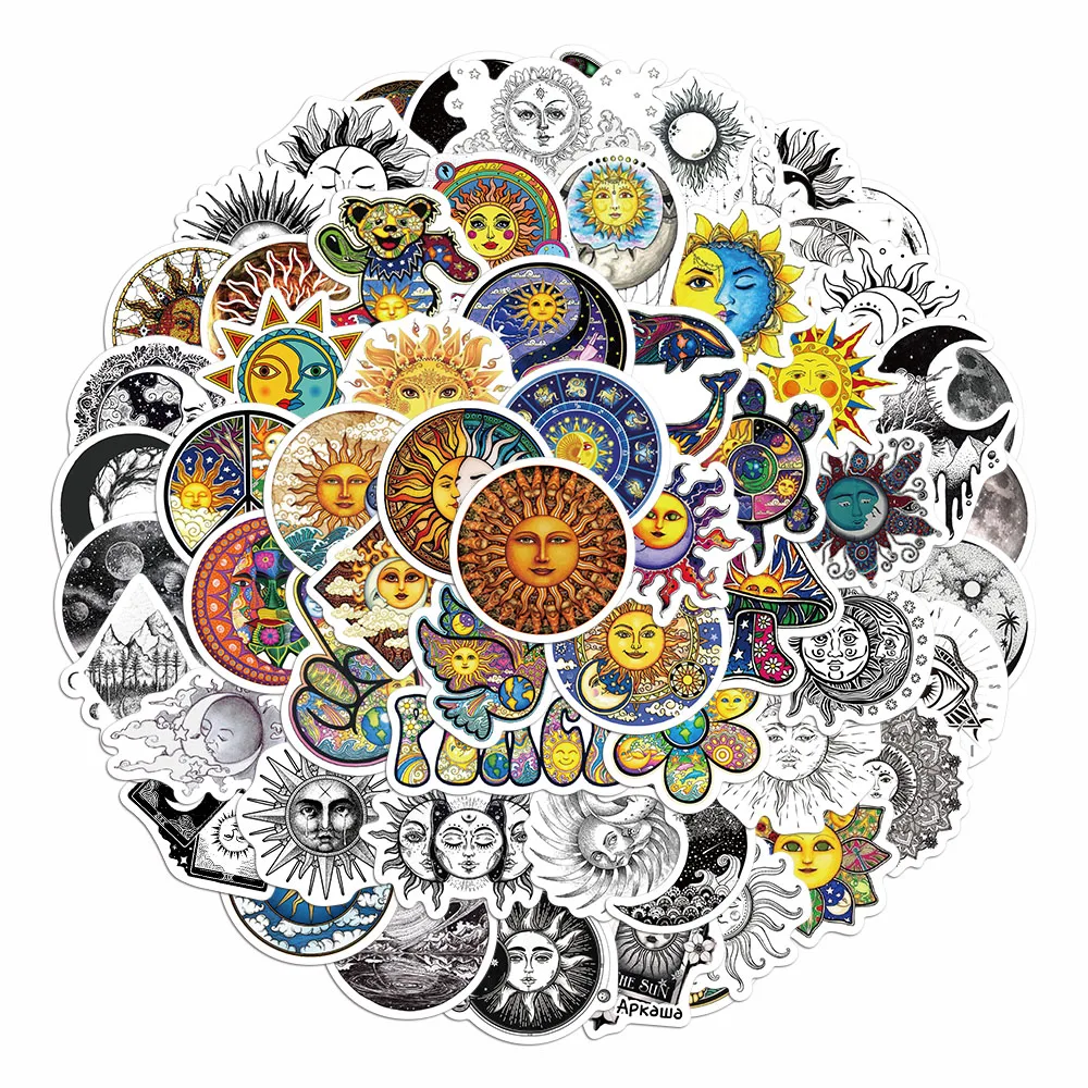 64PCS Kreative Gothic Sonne Mond Erweiterte Gefühl Handheld DIY Notebook Desktop Telefon Fall Wasserdichte Aufkleber