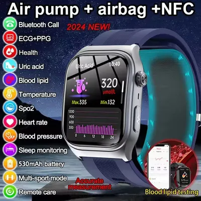 2025 New Air Pump Airbag Accurate Measure Smart Watches Men Micro Physical Examination Blood Pressure Fitness Sport SmartWatch
