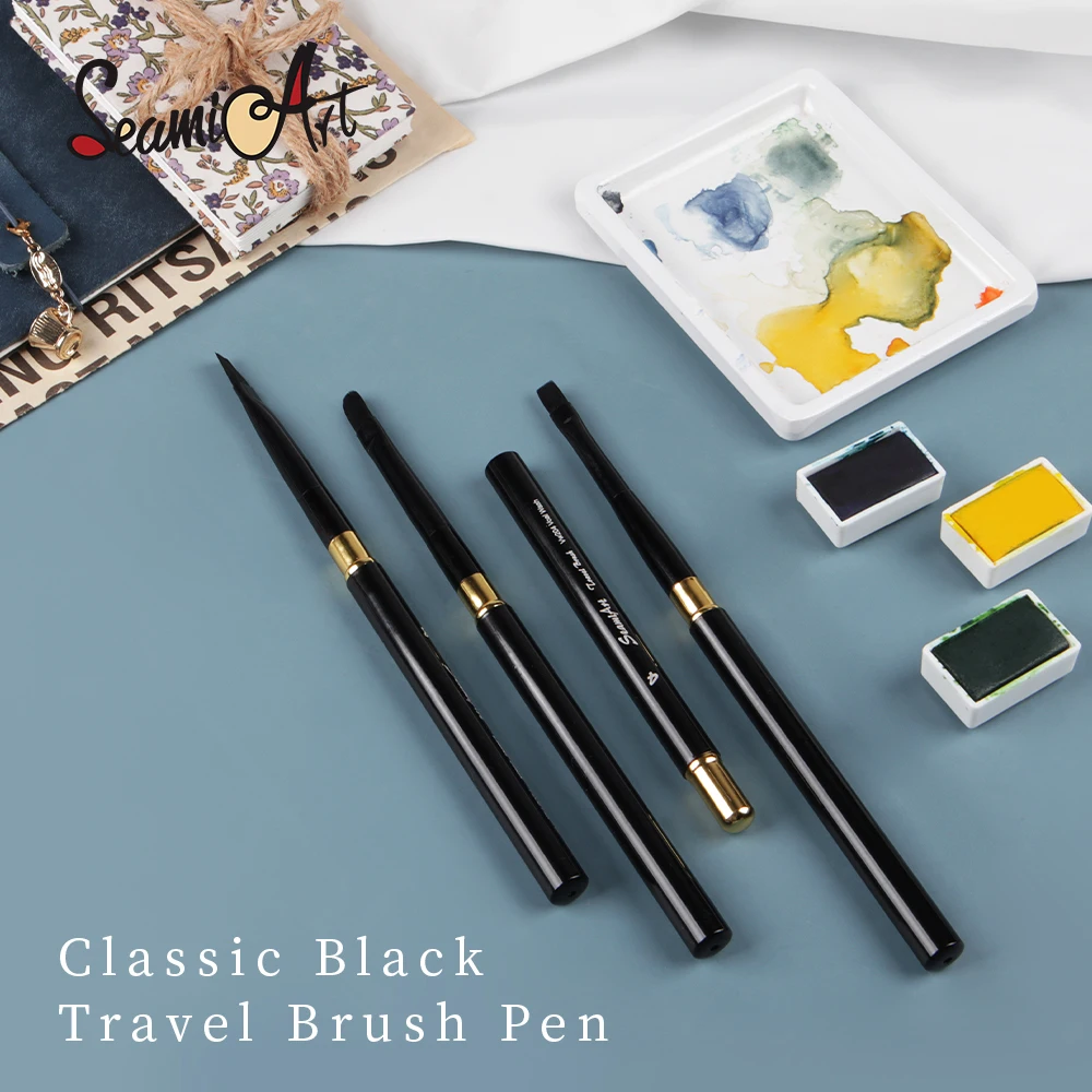 SeamiArt 1 Stück tragbarer klassischer Reisepinselstift, Nylonhaar, kurzer Griff, Aquarell-Tagebuch-Malpinsel für Kunstbedarf Image