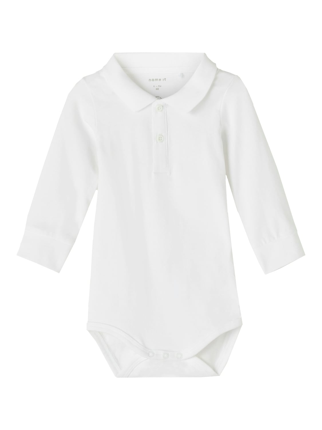 Langarmbody NAME IT "NBMHOLGER LS POLO BODY NOOS", Baby, Gr. 62, N-Gr, weiß (hellweiß), Jersey, Obermaterial: 95% Baumwolle, 5% Elasthan, unifarben, Casual, regular fit, Bodys Image