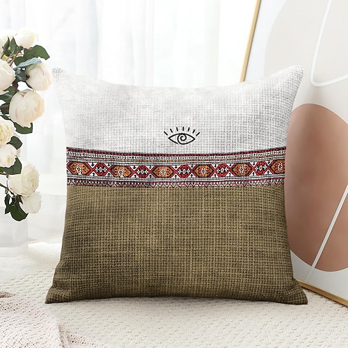 Vintage ethnische dekorative werfen Kissenbezug 1pc weichen quadratischen Kissenbezug Kissenbezug für Schlafzimmer Wohnzimmer Sofa Couch Stuhl braun blau Image