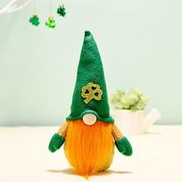 Plüschzwerge zum St. Patrick's Day, irische Rudolph-Figur ohne Gesicht, Plüschzwerg mit grünem Blatt als Feiertagsdekoration, kreative St. Patrick's Day-Dekoration für Zuhause und den Tisch