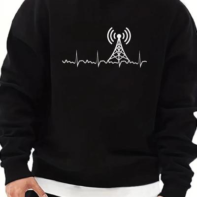 TEMU Ham Radio Print, Men's New Stylish Long Sleeve Crew Neck Sweatshirt, Casual Trendy Fashion For Autumn & Winter Wear Image