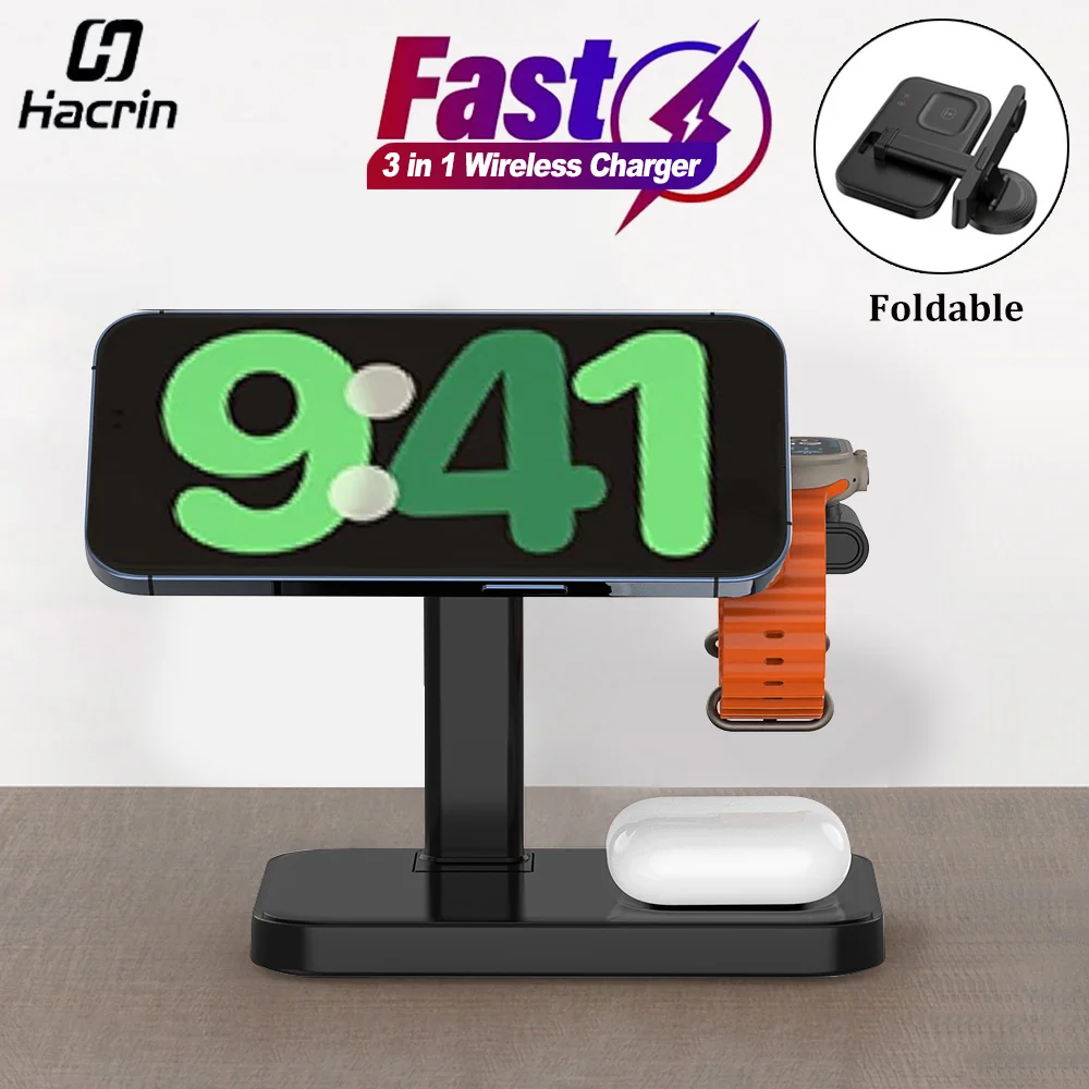 Drahtloses Ladegerät 3-in-1 faltbare magnetische Schnellladestation für iPhone 16 15 14 13 12 Pro Max Apple Watch 9 8 7 6 5 Image
