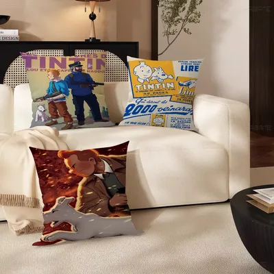 Tintins Adventures Kissen Anime Kissen Sofa Bett Kopf Kissenbezug Kissenbezug 45x45 cm Mode Image