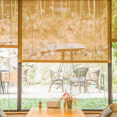 Aqumotic Natural Bamboo Curtains With Lifter Roller Outdoor Decoration for Balcony/Tea room/Garden Shading Wooden Manual Blinds