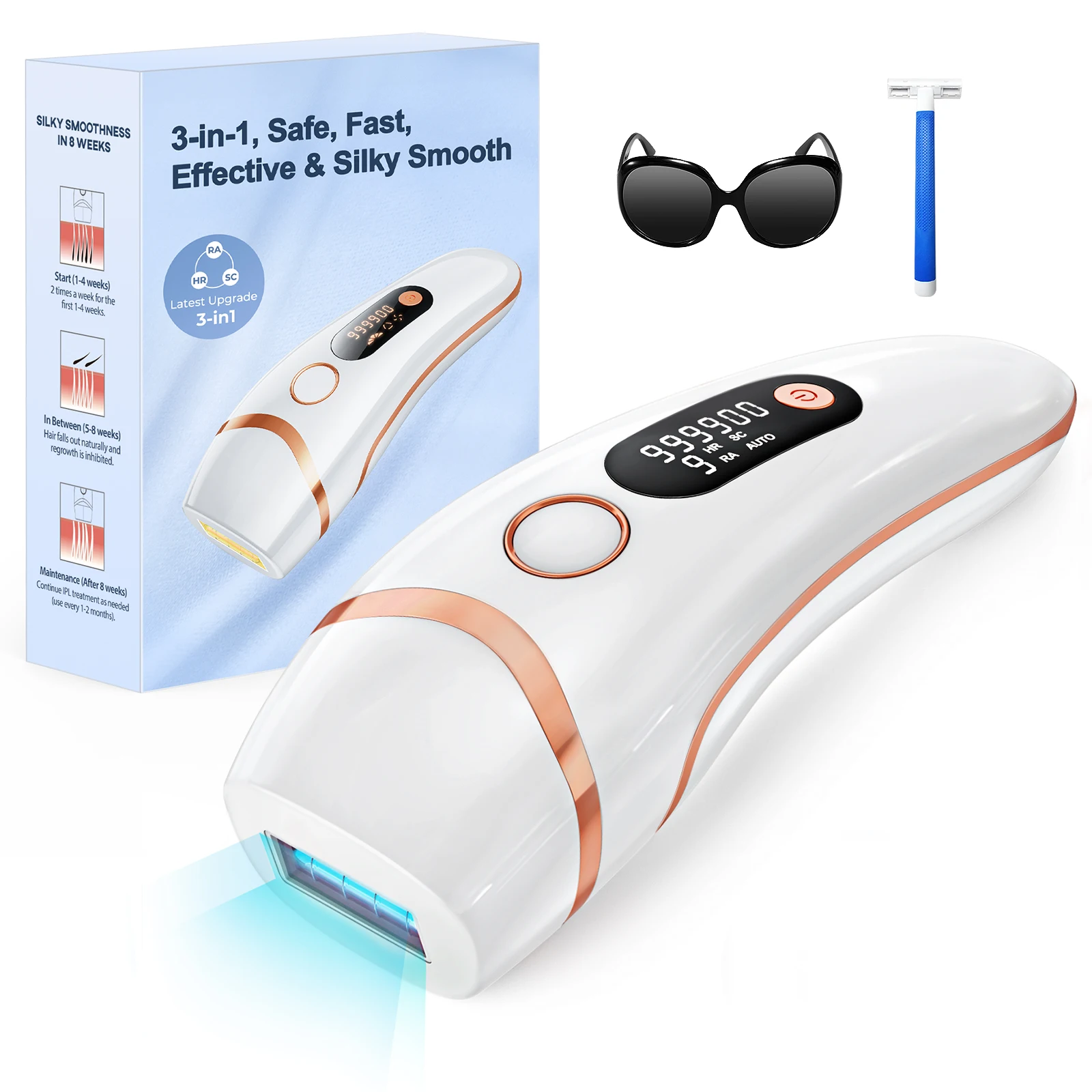 IPL-Epilierer 999000 Blinkt Laser-Haarentfernung, schmerzlose dauerhafte Photoepilation für Männer und Frauen, Trimmer, elektrischer Depilador Image